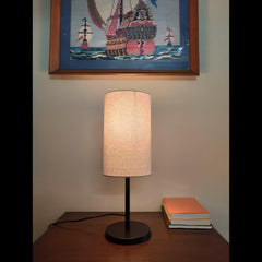 Bedroom Table Lamp Black Sleek 19 inches Height with Off White Cylinder Lampshade
