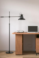 Modern Reading Task Floor Lamp Standing Focused Light Moveable and Adjustable Height Black Polished