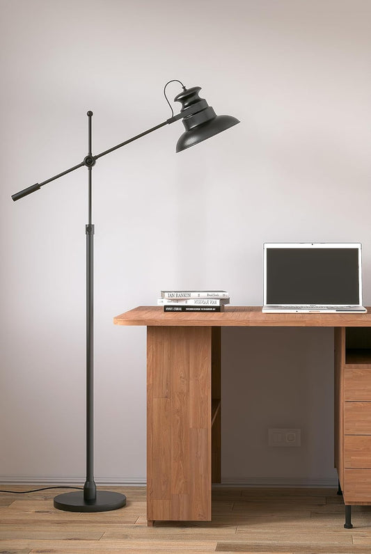 Modern Reading Task Floor Lamp Standing Focused Light Moveable and Adjustable Height Black Polished