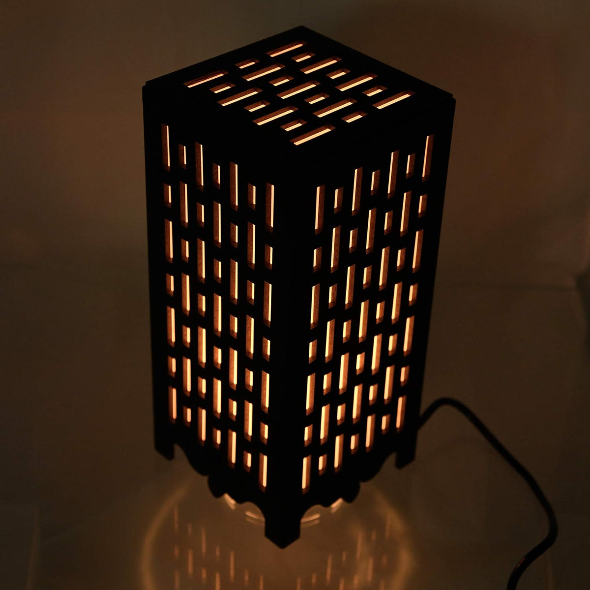 Stylish Wooden Table Lamp with Abstract Line Design