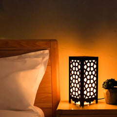 Geometric Lattice Table Lamp - Unique Wooden Cutout