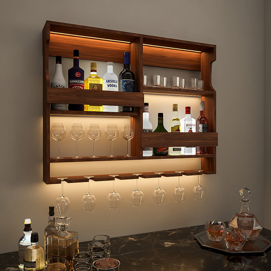 Luxurious Backlit Walnut-Finished Bar Shelf / Mini Bar Cabinet