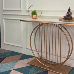 Circular Decorative Golden Metal Finish Stylish Console Table