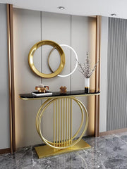 Circular Decorative Golden Metal with Black Marble Finish Stylish Console Table