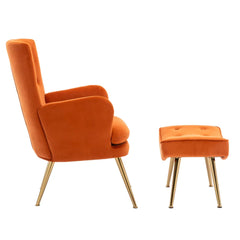 Tufted Long Back Orange Lounge Chair With Ottoman