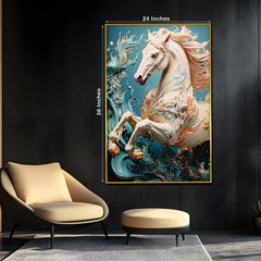 Beautiful Glacier Stallion Horse Framed Crystal Glass Painting