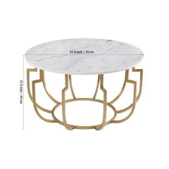 Minimalist Two-Tier Golden Metal Finish with White Marble Center Table