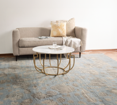 Minimalist Two-Tier Golden Metal Finish with White Marble Center Table
