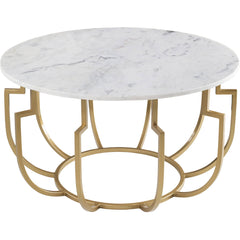Minimalist Two-Tier Golden Metal Finish with White Marble Center Table