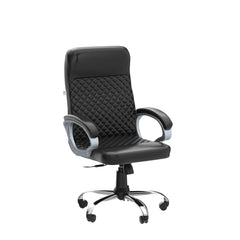 Premium Black Leatherette Office Chair with Tilting Mechanism | Fixed Armrests & Heavy Duty Chrome Base Desk Seat
