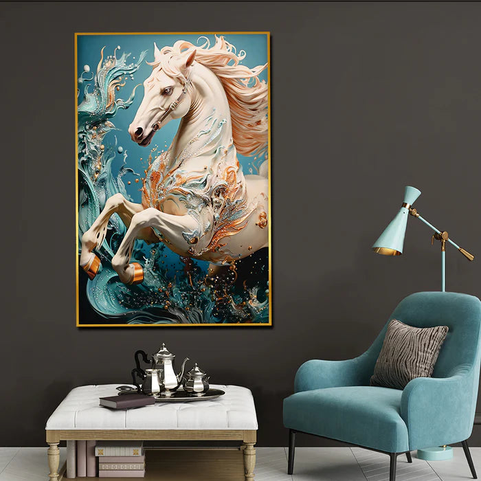 Beautiful Glacier Stallion Horse Framed Crystal Glass Painting