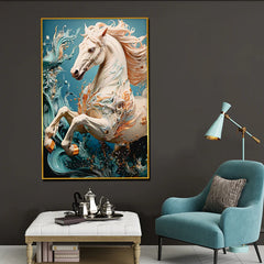 Beautiful Glacier Stallion Horse Framed Crystal Glass Painting