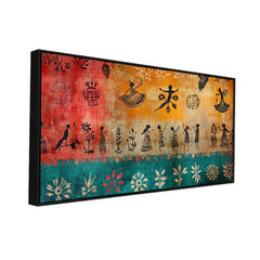 Charming Traditional Indian Folk Art Warli Canvas Wall Painting Clearance Sale