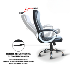 Premium Black Leatherette Office Chair with Tilting Mechanism | Fixed Armrests & Heavy Duty Chrome Base Desk Seat