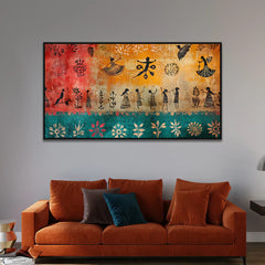 Charming Traditional Indian Folk Art Warli Canvas Wall Painting Clearance Sale