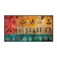 Charming Traditional Indian Folk Art Warli Canvas Wall Painting Clearance Sale