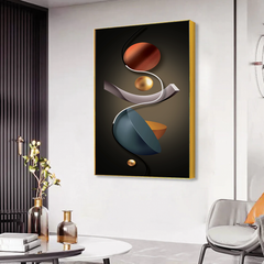 Acrylic Wall Paintings - 3D Geometry Abstract Stereo Art with Golden Background - Lee Broom Eclipse Style