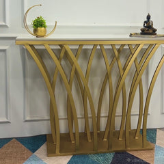 Modern Glam Console Table with Designer Gold Base