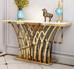 Modern Glam Console Table with Designer Gold Base