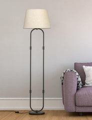 Modern Loop Floor Lamp Standing Black 5ft Height with Off White Lampshade 16 inches