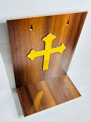 Minimalist Wooden Christian Altar Shelf | Wall Mounted Prayer Nook with Golden Cross