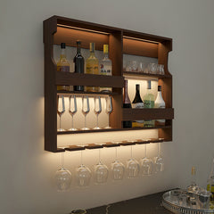 Luxurious Chocolate-Coloured Wooden Bar Wall Shelf / Mini Bar Cabinet
