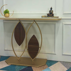 Artistic Console Table with White Marble Top and Leaf Inspired Base