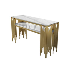 Elegant Marble Console Table with Metallic Gold Fringe Base