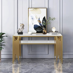 Elegant Marble Console Table with Metallic Gold Fringe Base