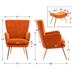 Tufted Long Back Orange Lounge Chair With Ottoman