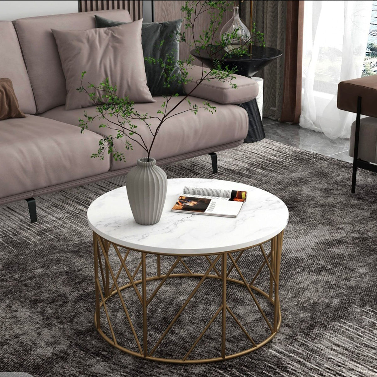 Unique Design White Marble Golden Metal Center Table