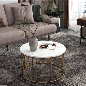Unique Design White Marble Golden Metal Center Table
