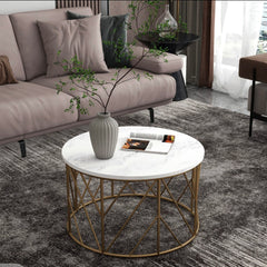Unique Design White Marble Golden Metal Center Table