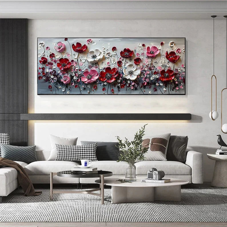 Abstract Flower Landscape Painting on Canvas Large Wall Art, Original Texture Floral Wall Art, Modern Bedroom Wall Decor Handmade Gift Online Clearance Sale