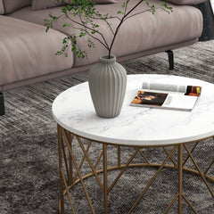 Unique Design White Marble Golden Metal Center Table