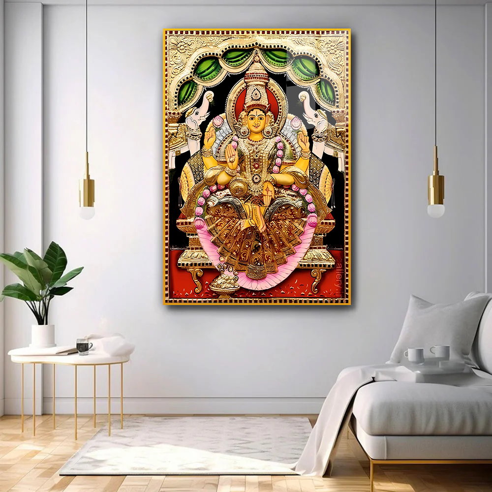 Premium Quality Celestial Bliss Vibrant Laxmi Mata Acrylic Wall Paintings & Art