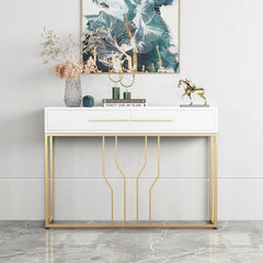 Glossy White Top Console with Modern Gold Detailing