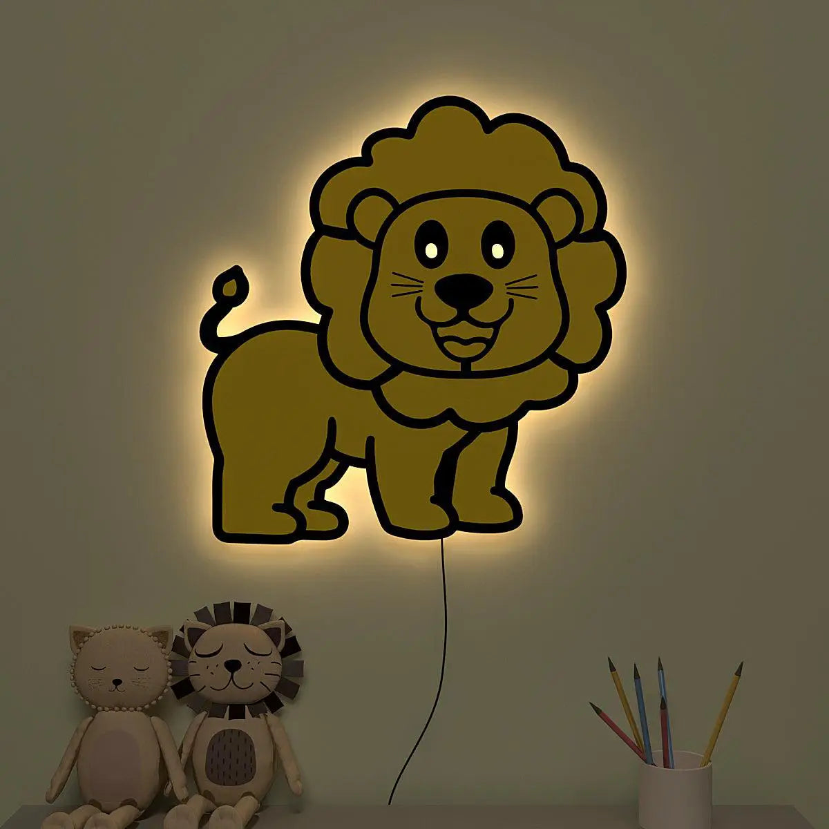 Baby Lion Backlit Wooden Wall Décor