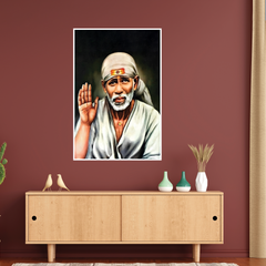 Om Sai Ram Sai Baba Spiritual Canvas Artwork for Home Décor