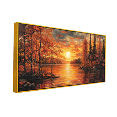 Breathtaking Golden Sunrise Over Mountains & River Canvas Wall Painting Clearance Sale