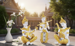 Spiritual White & Gold Buddha Figurines Playing Musical Instruments (Set of 3)