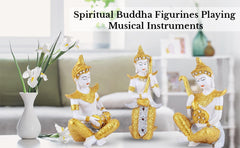 Spiritual White & Gold Buddha Figurines Playing Musical Instruments (Set of 3)