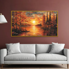 Breathtaking Golden Sunrise Over Mountains & River Canvas Wall Painting Clearance Sale