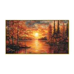 Breathtaking Golden Sunrise Over Mountains & River Canvas Wall Painting Clearance Sale