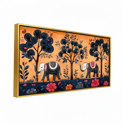 Premium Mithila Abstract Elephant & Floral Tree Canvas Print | Traditional Madhubani Style Wall Art