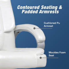 White Leatherette High Back Swivel Office Chair | Revolving Seat with Heavy Tilting Mechanism & Strong Chrome Stand