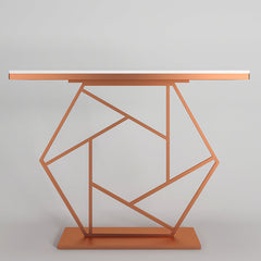 Contemporary Copper Finish Console Table In Hexagonal Design