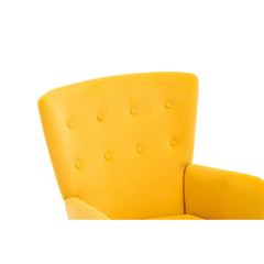 Tufted Long Back Yellow Lounge Chair With Ottoman