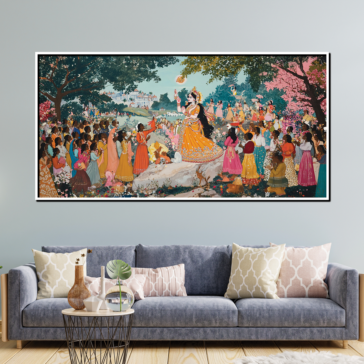 Krishna Ras Leela Wall Art – Traditional Indian Painting of Devotion and Dance