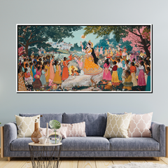 Krishna Ras Leela Wall Art – Traditional Indian Painting of Devotion and Dance